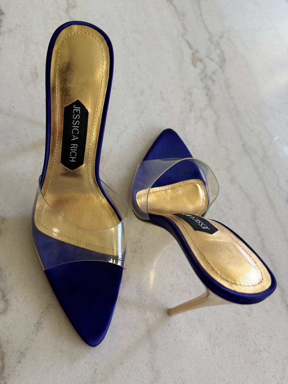 Jessica Rich Royal Blue Clear Strap Pointed Toe Heels